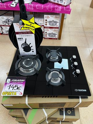 Placa de gas Elecsan 3 fuegos + sartenes de regalo