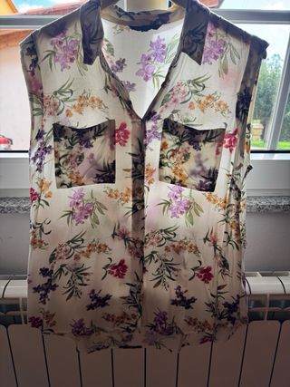 Blusa Zara flores azul talla única
