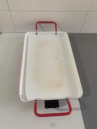 Plancha blanca con asas rojas