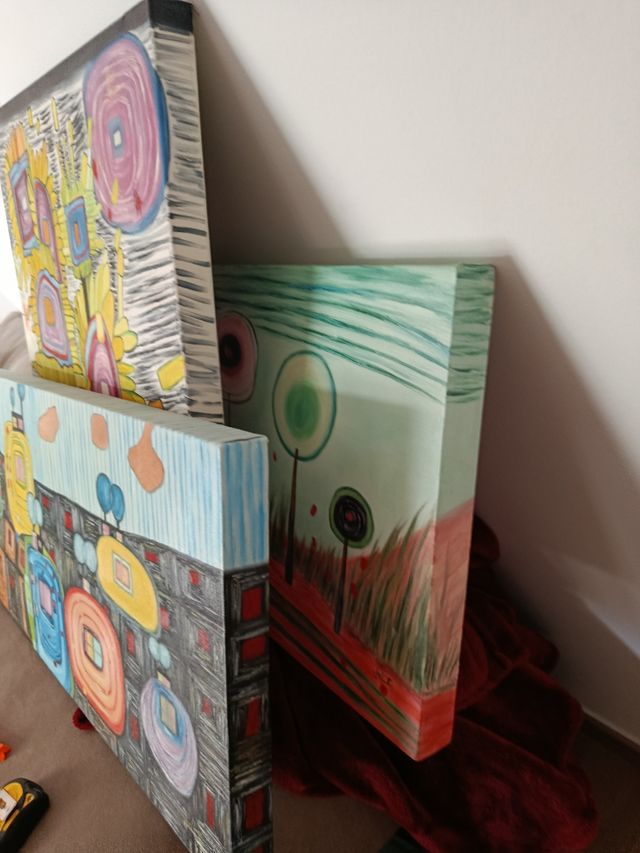 3 Cuadros Lienzo Acrílico Coloridos