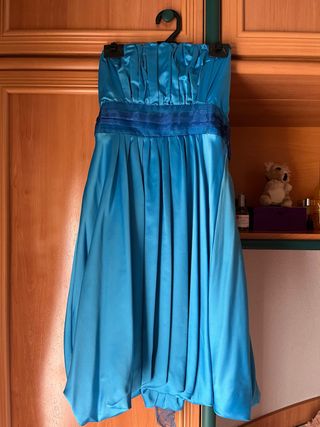 Vestido corto palabra de honor azul turquesa