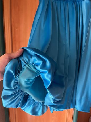 Vestido corto palabra de honor azul turquesa