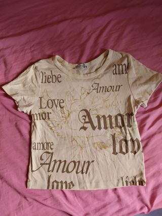 Camiseta estampada letras beige