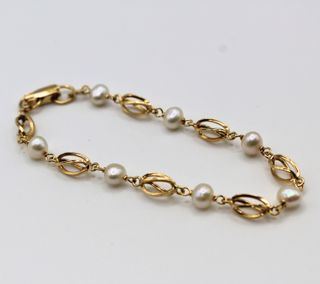 Pulsera Oro 18K,Alterna con Perlas, 5.32gr, 18cm