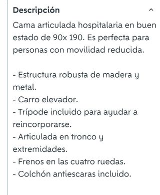CAMA ARTICULADA 90x190 cm.  Nueva