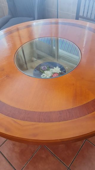 Mesa Redonda Antigua Madera y Cristal