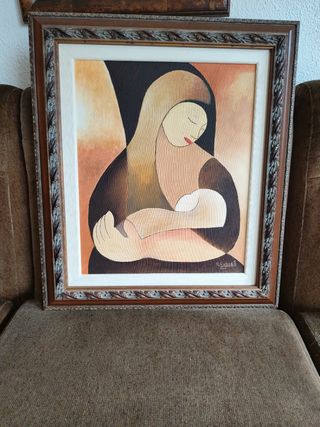 Cuadro al óleo Madre e Hijo