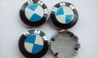 Kit 7 Emblemas LOGO BMW Blanco Negro TAPA BUJES