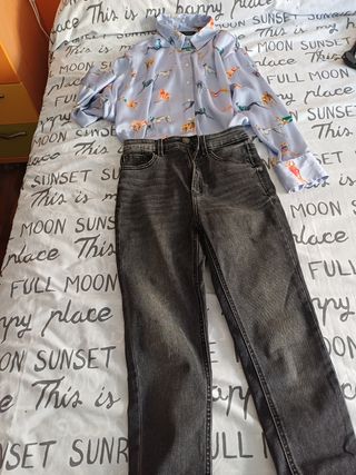 Camisa Zara Perros Talla M y pantalón stradivarius