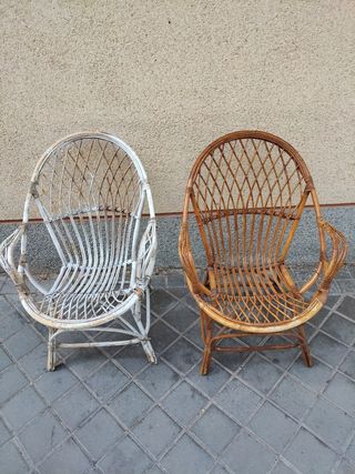 Silla con brazos mimbre vintage para terraza