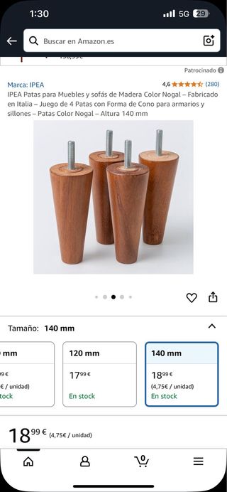 IPEA Patas Madera Nogal Cono Muebles Sofás
