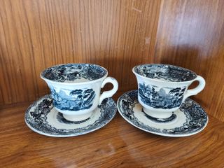 Juego de Tazas de Porcelana Azul y Blanco