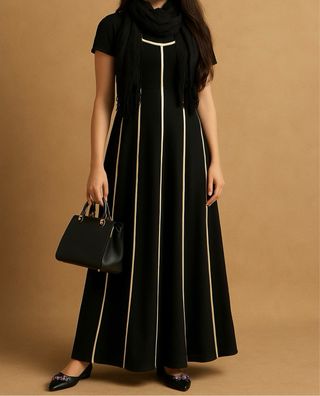 Vestido beige con detalles negros