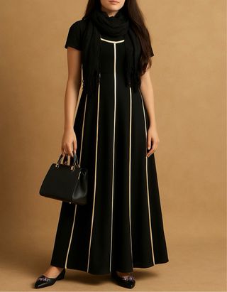 Vestido beige con detalles negros
