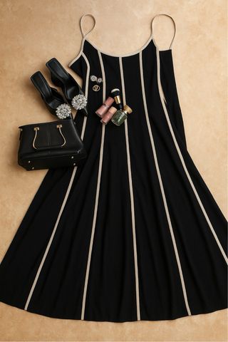 Vestido beige con detalles negros