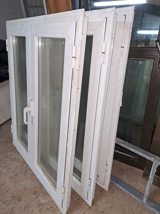 2 ventanas aluminio blancas doble marco