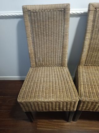 3 Sillas de Mimbre Beige y Marrón