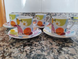 Juego 4 Tazas Café Porcelana Diseño Floral