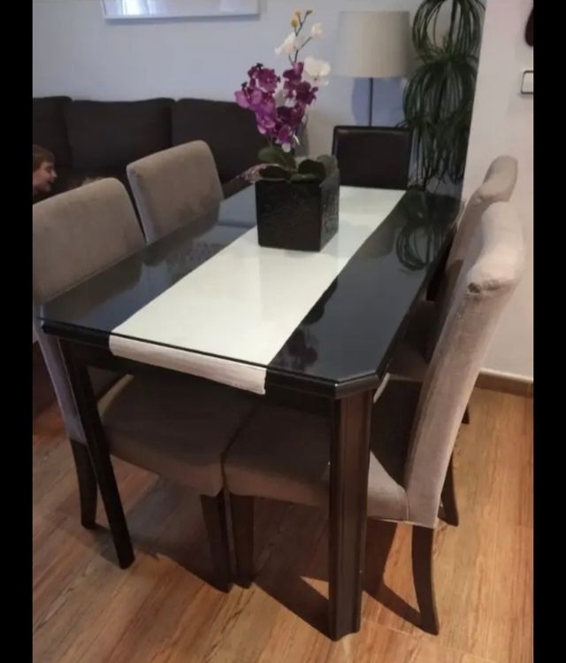 Mesa de comedor extensible cristal y madera