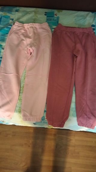 Pantalones chándal niña rosa y morado talla diez
