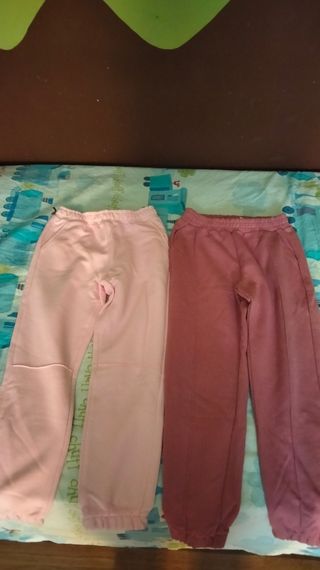 Pantalones chándal niña rosa y morado talla diez