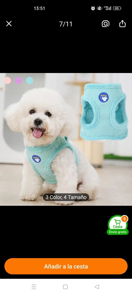 Arnés abrigo con correa a juego TALLA M.