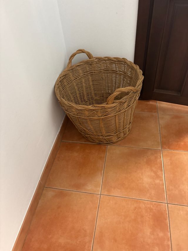 Cesta Mimbre Trenzado Beige y Marrón