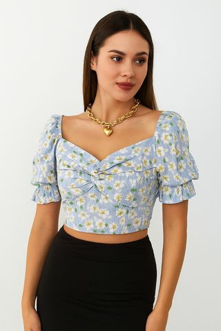 Blusa Crop Top Floreada Azul