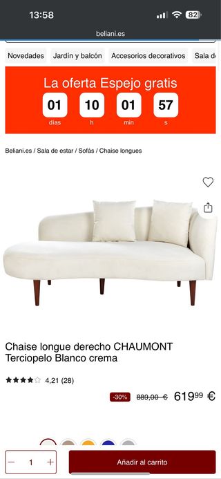 Sofá Chaise Longue Beige/Blanco