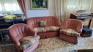Sofá y 2 sillones vintage rosa