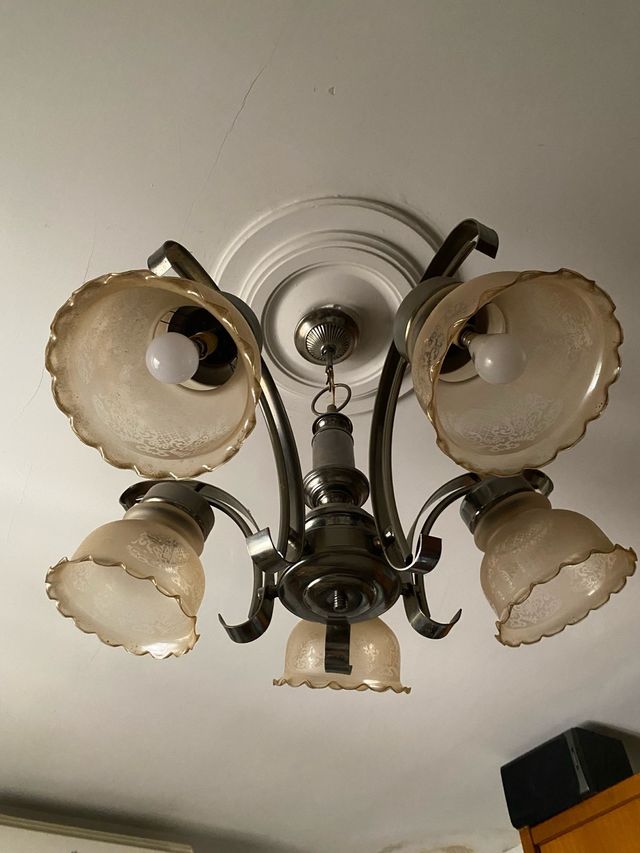 Lampada a sospensione vintage in cristallo e metallo