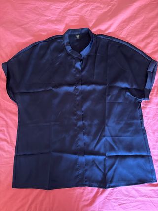 Camisa azul marino sedosa SHEIN