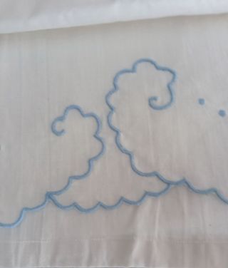 Juego de Cama Algodón Bordado Azul Blanco