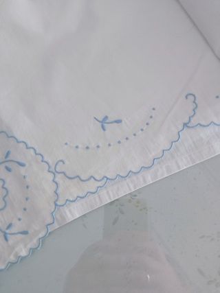 Juego de Cama Algodón Bordado Azul Blanco