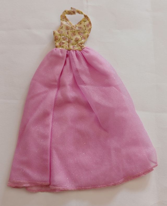 Abito Barbie elegante rosa e giallo