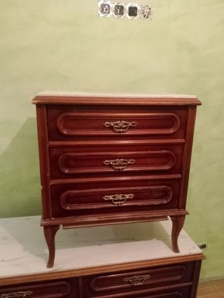 Cómoda y 2 Mesillas de Noche Madera y Mármol