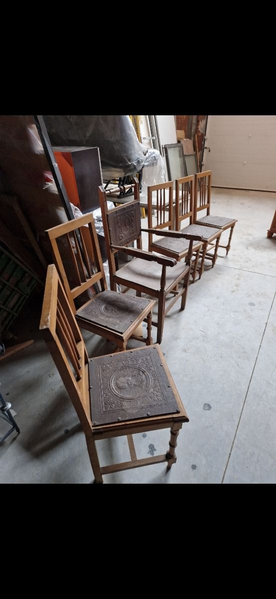 Sillas y Trono Antiguo Madera y Cuero