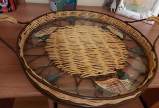 Vassoio in paglia e ferro battuto con anatre