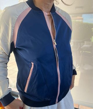 Chaqueta Bomber Zara Beige y Azul