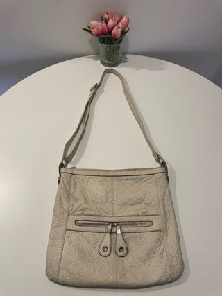 Bolso Bandolera de Piel Auténtica Color Beige 