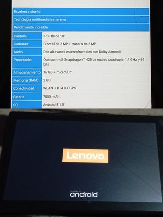Tablet Lenovo Tab4 10
RAM 2GB
ALMACENAMIENTO 16GB