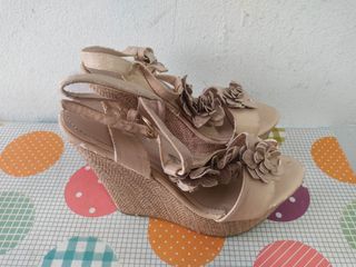 Sandalias cuña mujer beige talla 37 - gratis