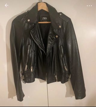 Cazadora Biker Cuero Negra Zara