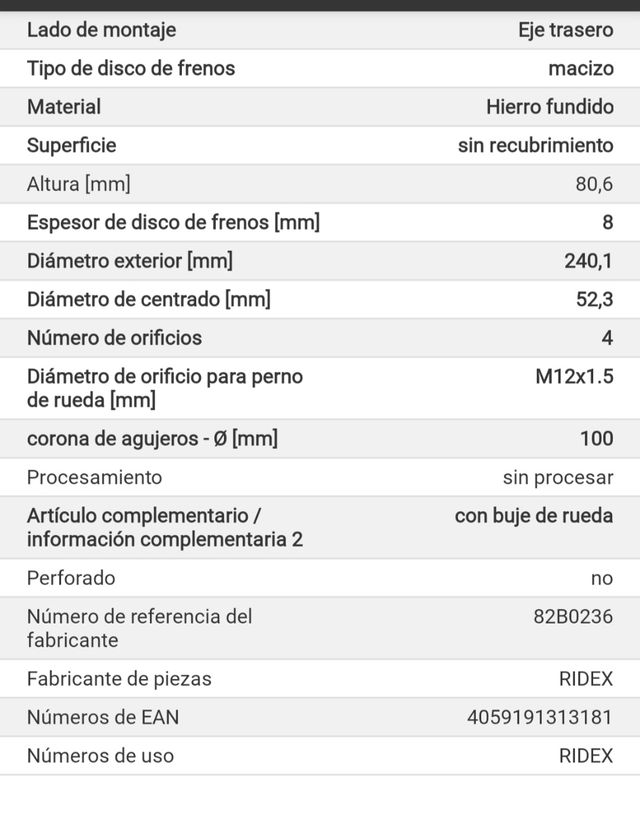 Disco de freno Ridex