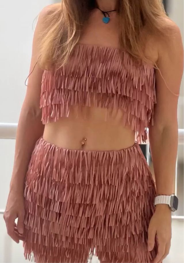 Conjunto de falda y top en color rosa, talla s