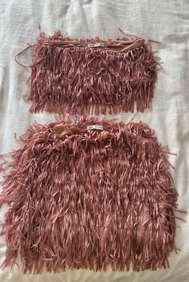 Conjunto de falda y top en color rosa, talla s