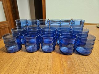 Juego 16 Vasos Azules Vidrio