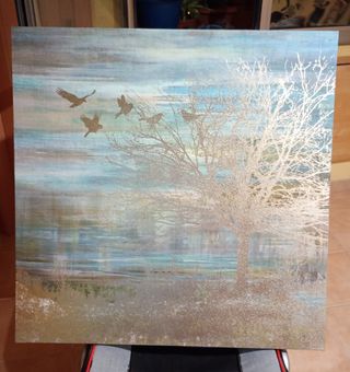 Cuadro Decorativo Aves y Árbol Plateado