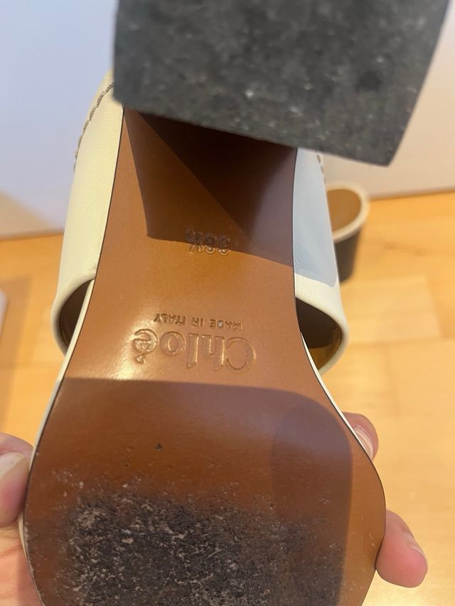 Sandalias Chloe Tacón Ancho off white