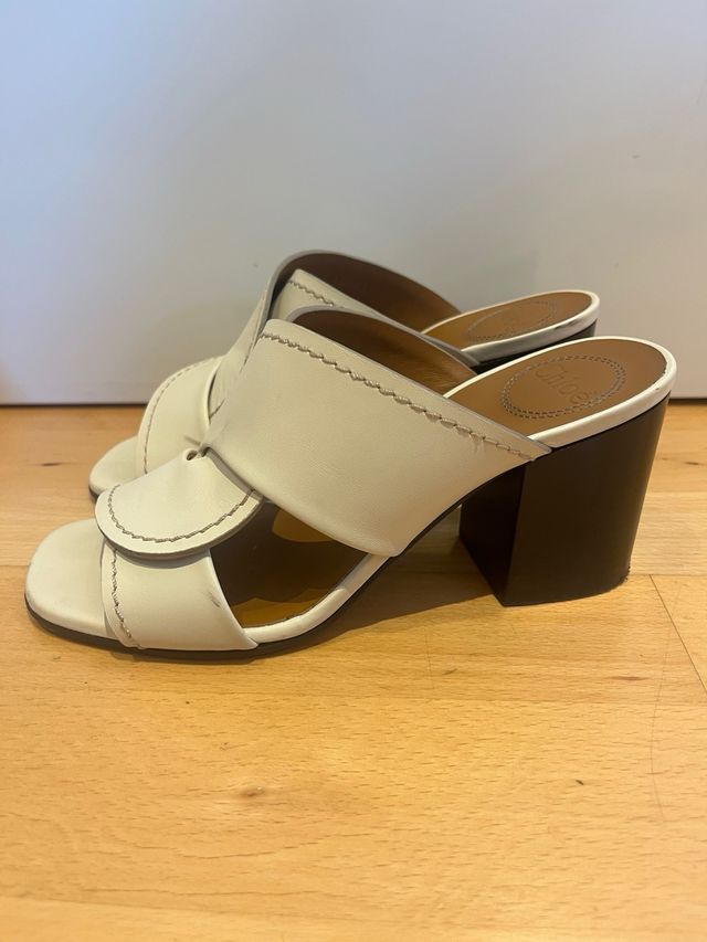 Sandalias Chloe Tacón Ancho off white